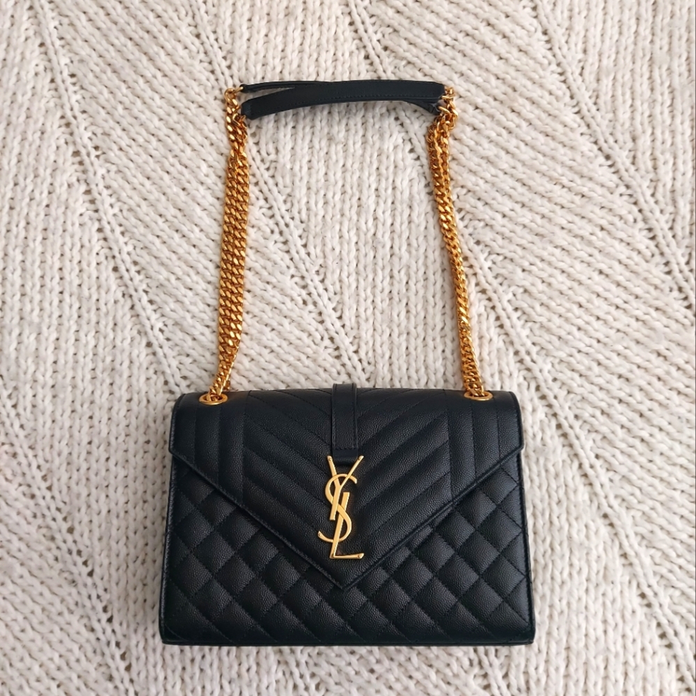 SAINT LAURENT YSL Envelope Medium Quilted Grain De Poudre Embossed Crossbody